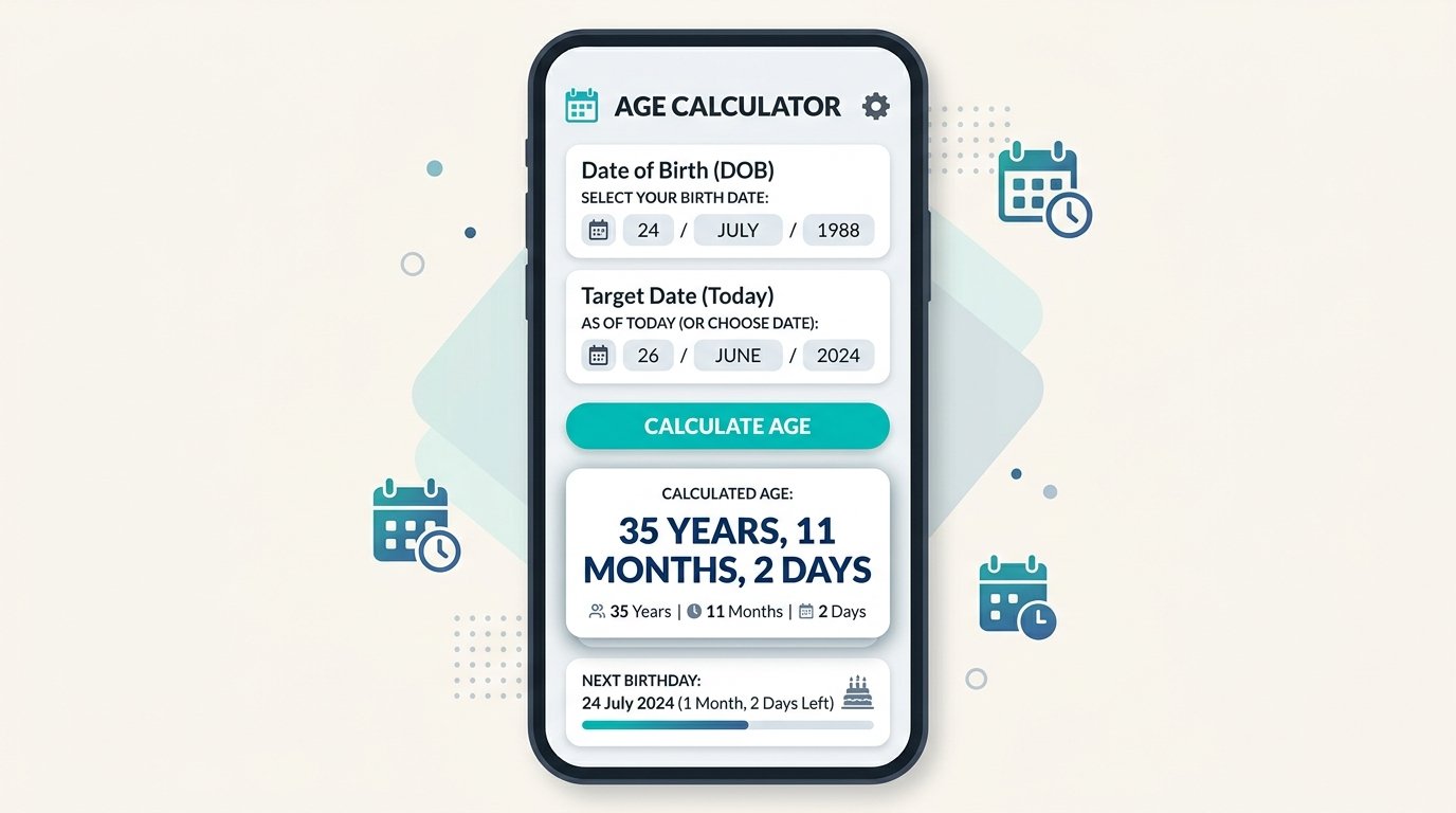 example result from an online age calculator showing years, months, and days.