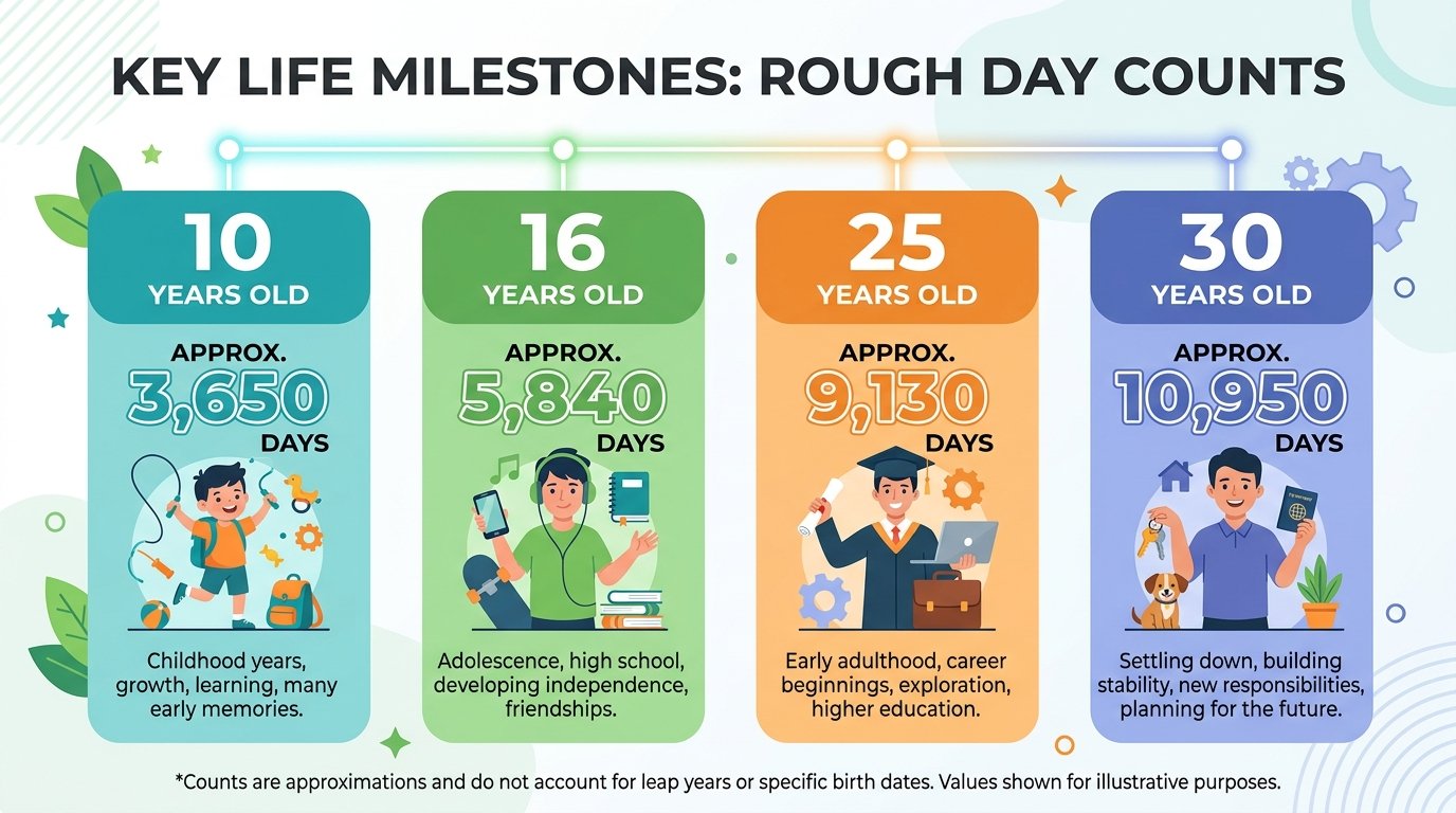 infographic showing rough day-count milestones at different ages