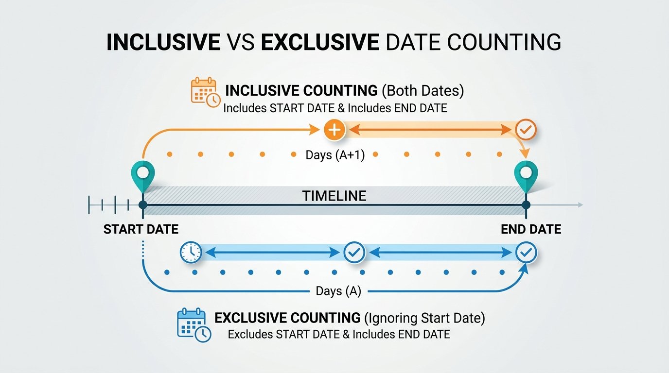 diagram comparing inclusive and exclusive day counting methods.