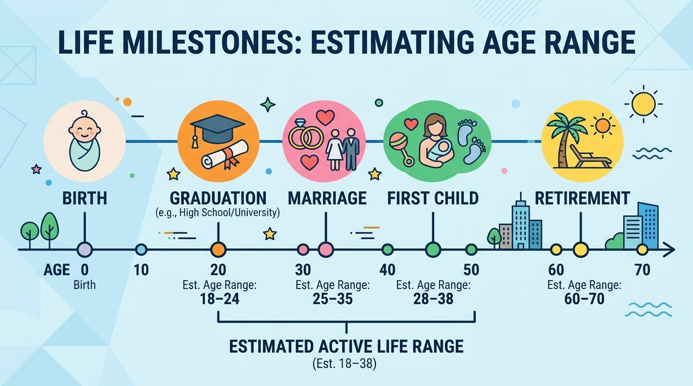 timeline diagram showing life milestones used to estimate an age range