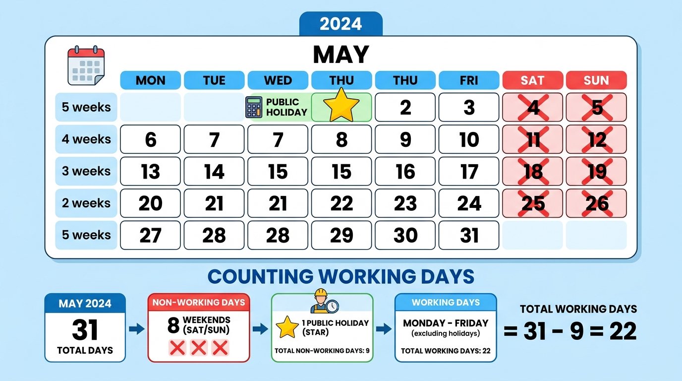 calendar month with weekends crossed out and one public holiday marked with a star.