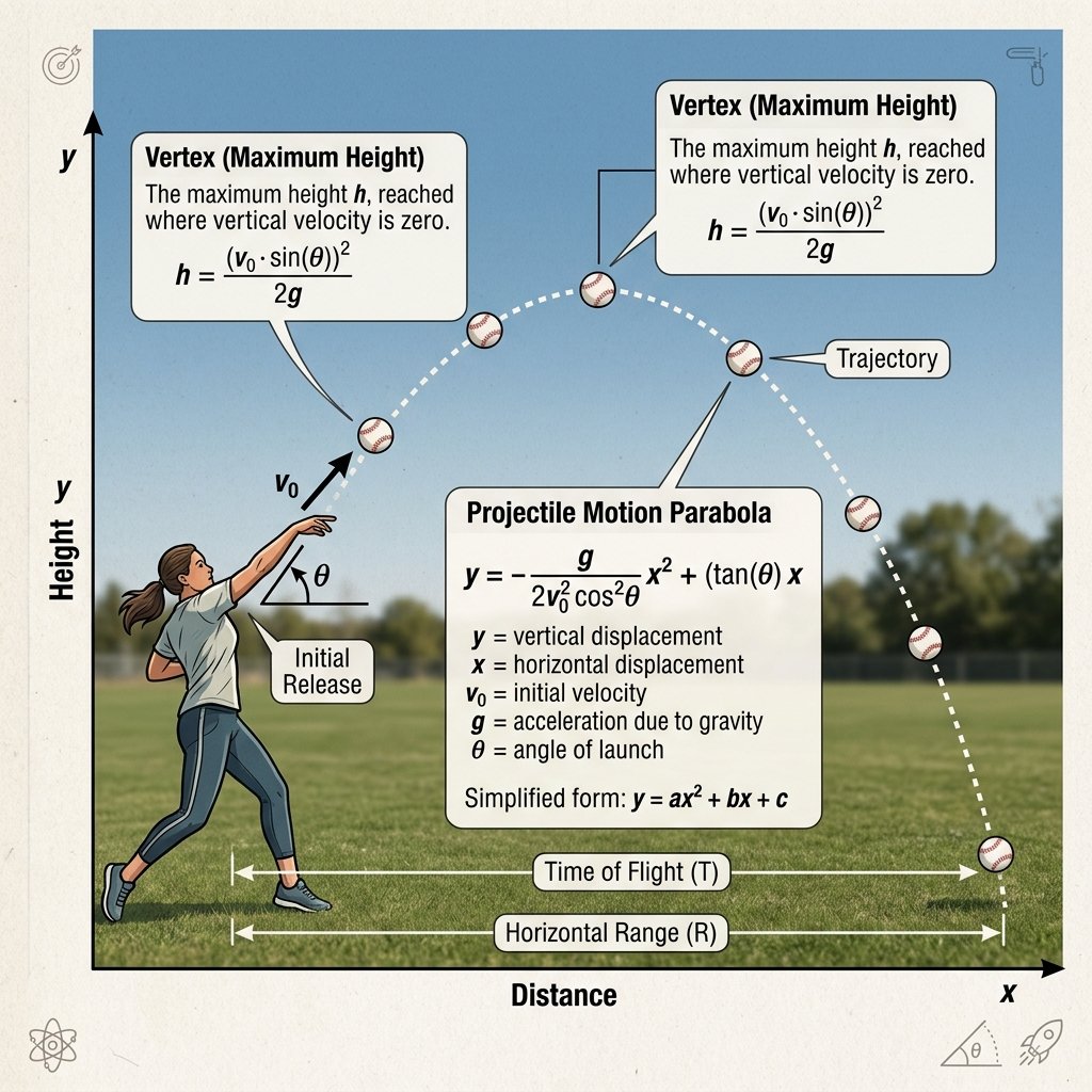 Parabolic arc showing projectile motion modeled by a quadratic equation