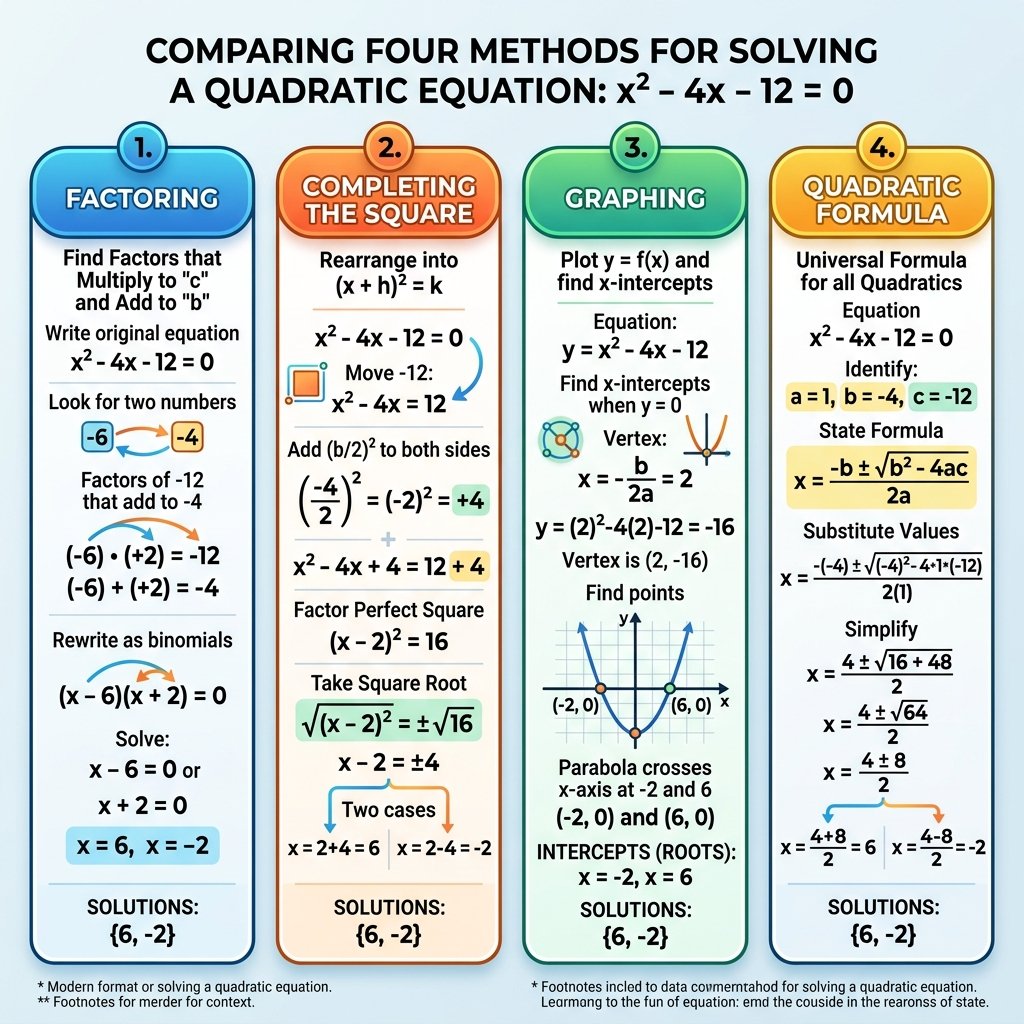 Comparison of four methods for solving a quadratic equation